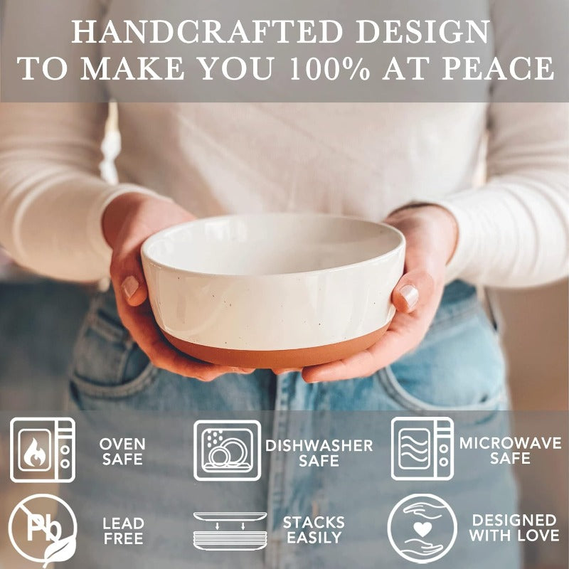 Ceramic Bowls Set - Heavy-Duty Scratch-Resistant Potstery with 20% Paladin Clay, Microwave\u002FOven\u002FDishwasher Safe - White & Charcoal Black Stackable Bowls for Soup, Salad, Cereal, Dinner - All- Glaze (Vanilla & Charcoal)
