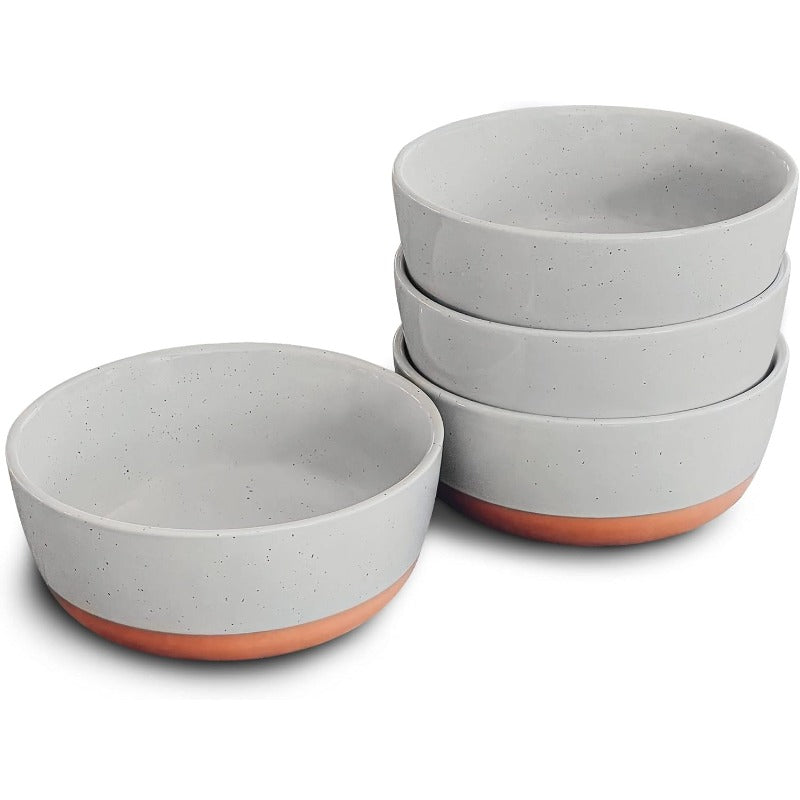 Multi-Size Ceramic Bowls Set (Large\u002FSmall) - Microwave, Oven & Dishwasher Safe - & Scratch-Resistant Porcelain-like Dishes with Clay - Grey Speckled & Orange Rim - Stackable for Soup, Salad, Cereal, Dinner - Free