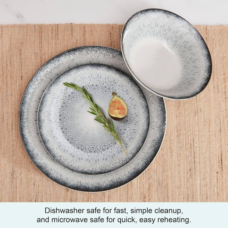 12pcs Matteo Dinnerware Plate Bowl Set | Octagonal Gray Plates and Bowls, Servie 4