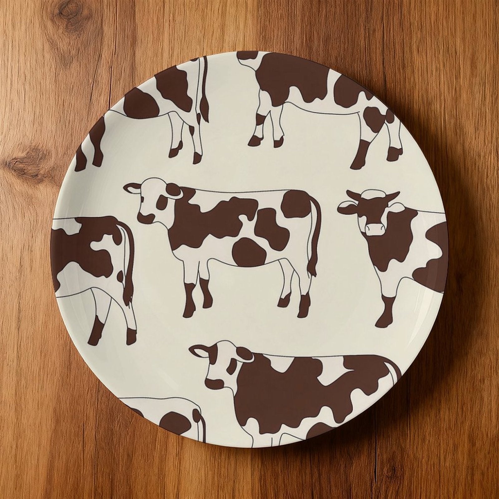 1pc Cow Print Wall Plate - Cow Pattern Round Table & Hanging Decor, Cowhide Texture Modern Farmhouse Style for Home, Living Room, Holiday Decoration - Easy-Clean Cow Spot Plate (Ideal Gift) - Non-Food Contact, Non-Food Contact