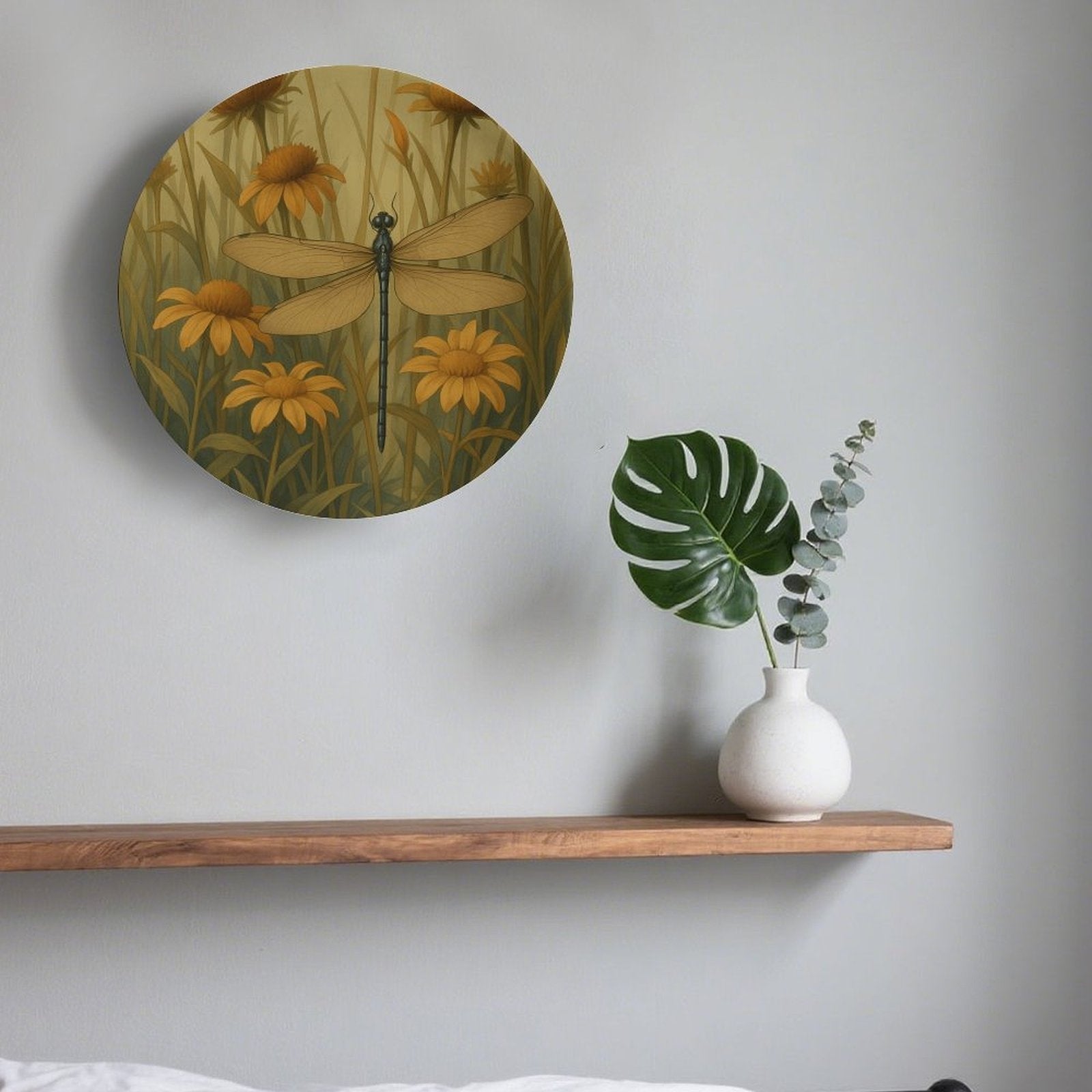 1pc Contemporary Dragonfly in Flowers Decorative Plate - Elegant Round Wall & Table Decor with Hanging Hole, Non-Food Serving Plate Suitable for Home, Living Room, Holiday Decoration - Ideal Gift, Non-Food Contact