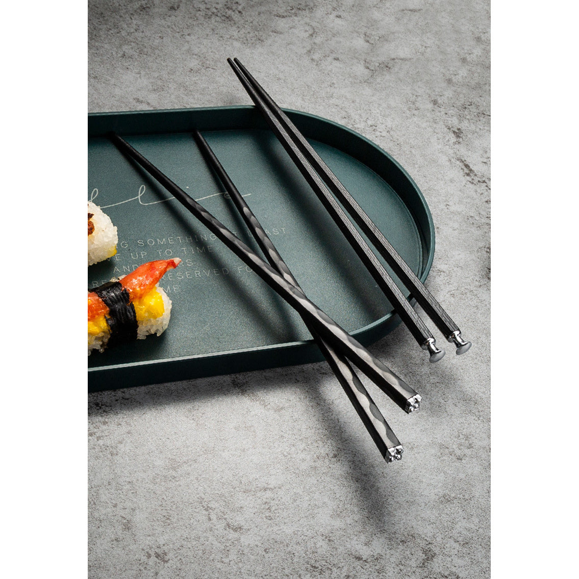 5 Pairs Premium Alloy Fiberglass Chopstick Set, Made of PET Silvery Ion Anti-slip and Reusable Material, Suitable for Home, Kitchen, Restaurant and Outdoor Use. 9.5 Inches in Size, Perfect for Eating Pasta, Sushi, Dumplings and Desserts. Comes in an