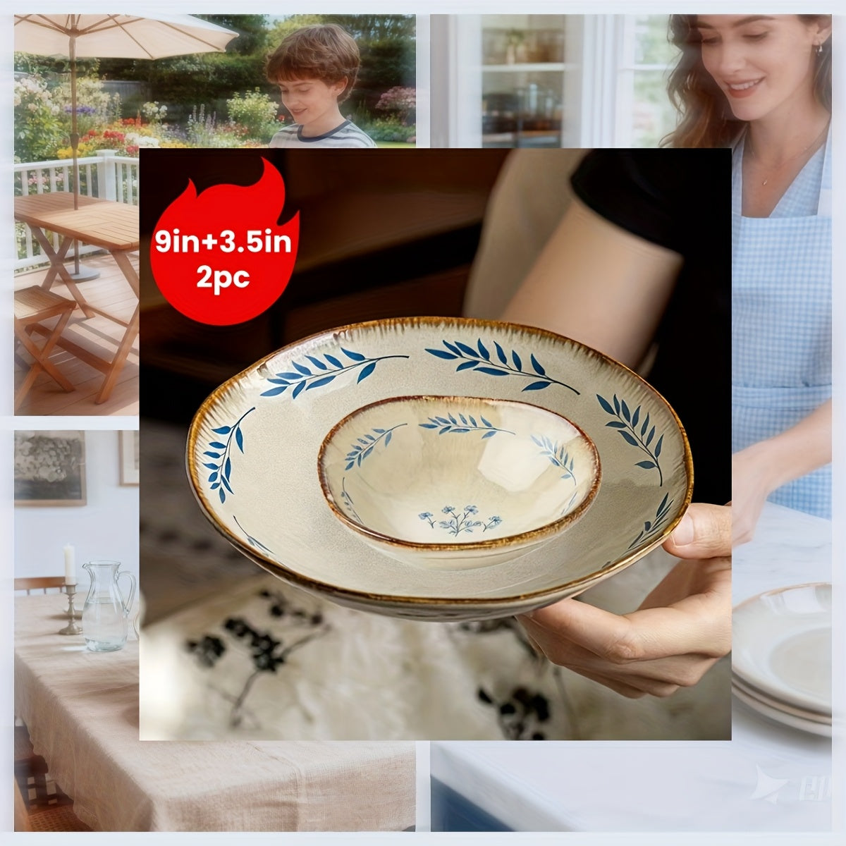 2pcs (3.5-inch\u002F9-inch) Vintage Porcelain Breakfast Plates, Blue Floral Pattern - Perfect for Salads, Fruits, and Vegetables, Breakfast Plates | Floral Pattern Plates | Decorative Plates for Christmas and Holiday Use, Festive Tableware