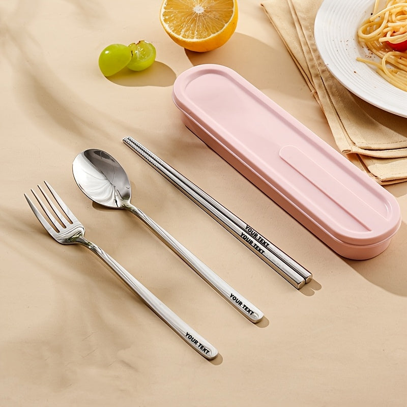 A Tailored 316 Stainless Steel Portable Cutlery Set, Designed for Students on Outdoor Trips, Featuring a 3pcs Collection of a Spoon And Chopsticks, Ideal for Individual Use, Along with a Sleek Storage Box for High-End Tableware