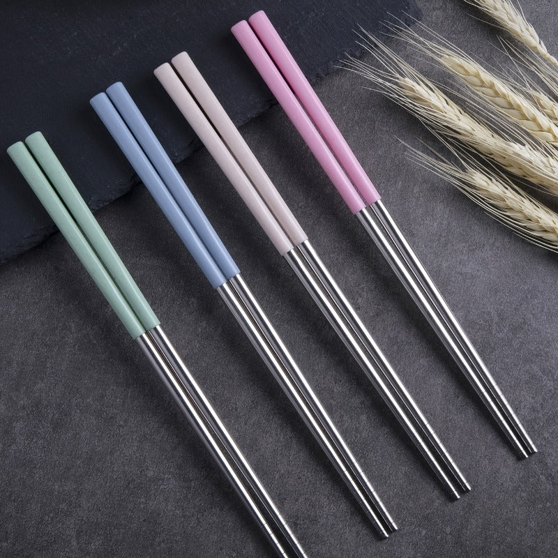 4 Pairs of Stainless Steel Chopsticks, Reusable, Non-Slip, Dishwasher Safe, Suitable as a Gift