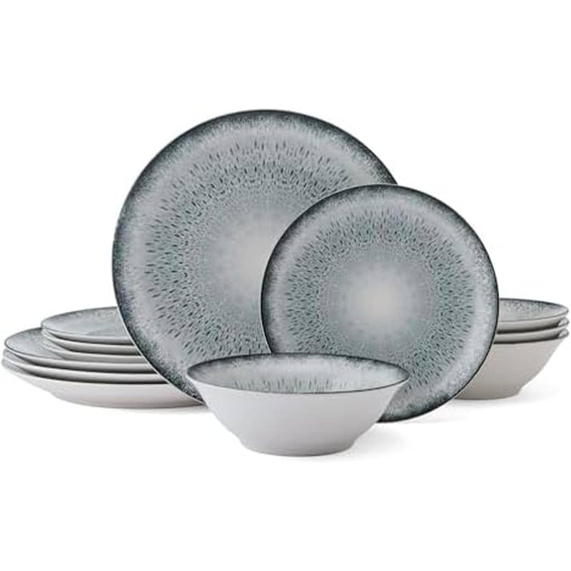 12pcs Matteo Dinnerware Plate Bowl Set | Octagonal Gray Plates and Bowls, Servie 4