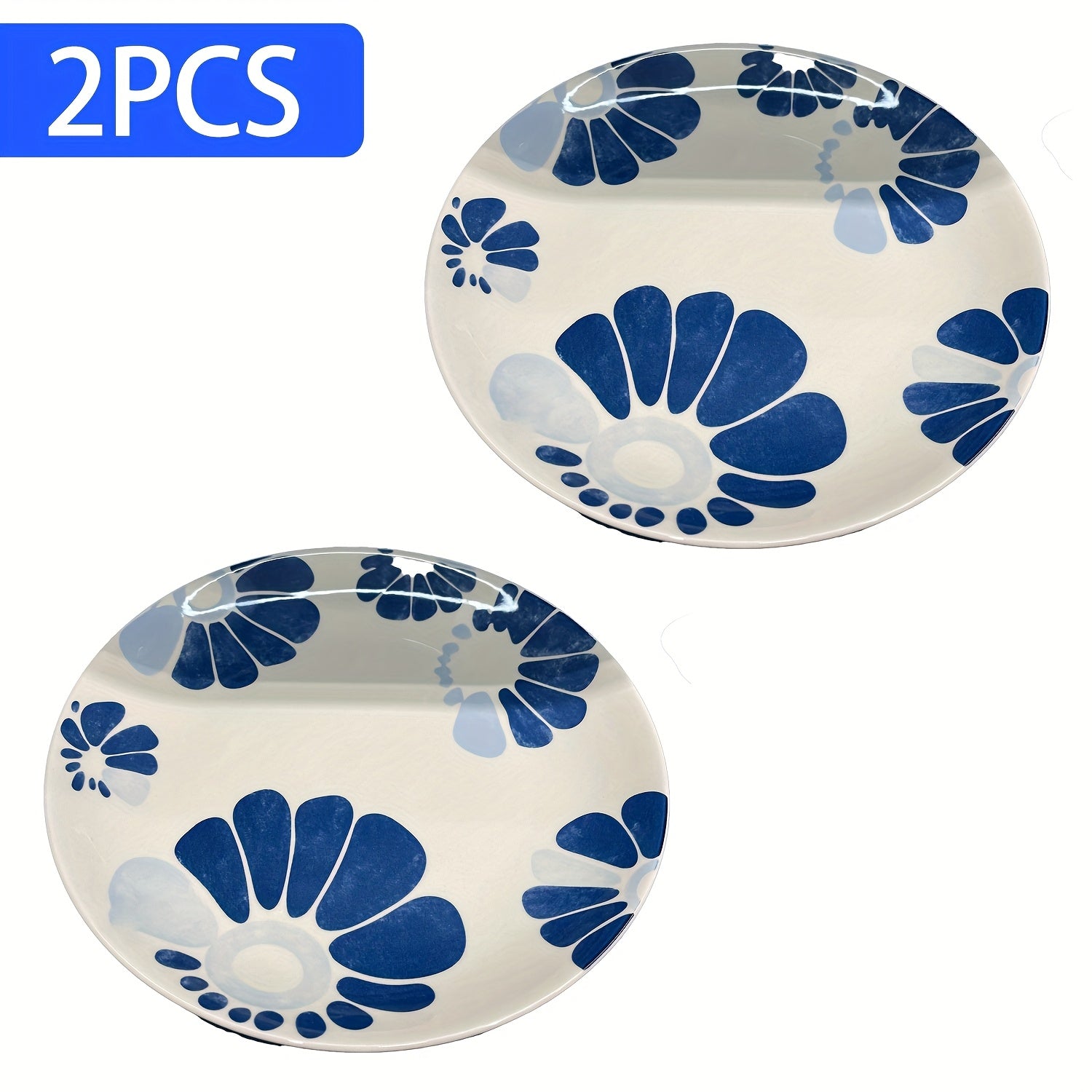 Two 10.8-inch Ceramic Plates with Celadon Petal-shaped Designs. Made of Ceramic, These Extra-large Plates Are Ideal for Steak, Seafood Delicacies, Main Dishes, Chinese and Western Cuisine. Suitable for Home and Kitchen Use, Dining and Serving