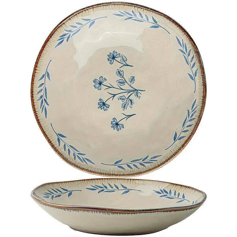 2pcs (3.5-inch\u002F9-inch) Vintage Porcelain Breakfast Plates, Blue Floral Pattern - Perfect for Salads, Fruits, and Vegetables, Breakfast Plates | Floral Pattern Plates | Decorative Plates for Christmas and Holiday Use, Festive Tableware