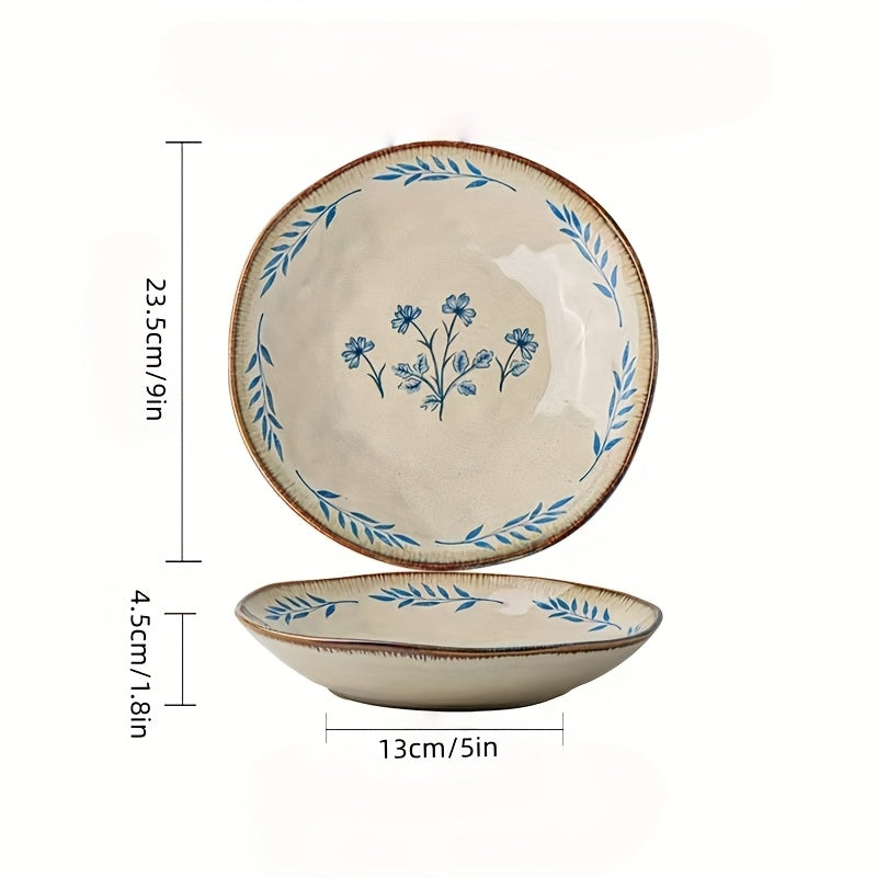 2pcs (3.5-inch\u002F9-inch) Vintage Porcelain Breakfast Plates, Blue Floral Pattern - Perfect for Salads, Fruits, and Vegetables, Breakfast Plates | Floral Pattern Plates | Decorative Plates for Christmas and Holiday Use, Festive Tableware