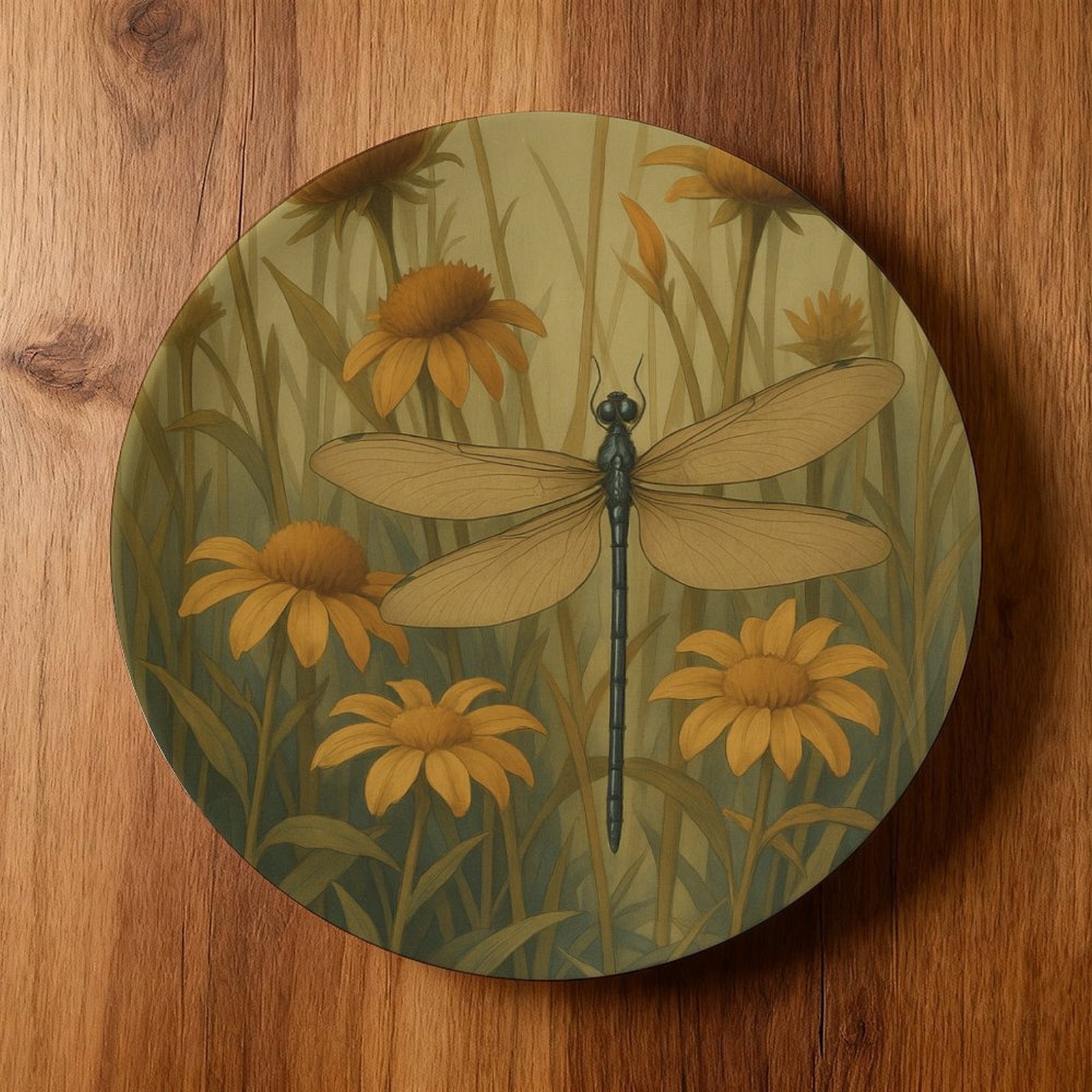 1pc Contemporary Dragonfly in Flowers Decorative Plate - Elegant Round Wall & Table Decor with Hanging Hole, Non-Food Serving Plate Suitable for Home, Living Room, Holiday Decoration - Ideal Gift, Non-Food Contact