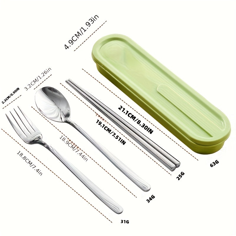 A Tailored 316 Stainless Steel Portable Cutlery Set, Designed for Students on Outdoor Trips, Featuring a 3pcs Collection of a Spoon And Chopsticks, Ideal for Individual Use, Along with a Sleek Storage Box for High-End Tableware