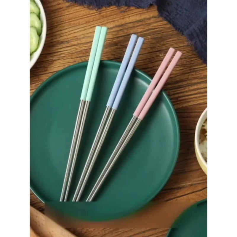 4 Pairs of Stainless Steel Chopsticks, Reusable, Non-Slip, Dishwasher Safe, Suitable as a Gift