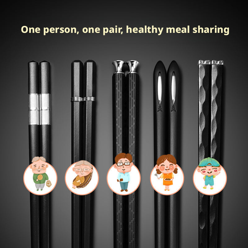 5 Pairs Premium Alloy Fiberglass Chopstick Set, Made of PET Silvery Ion Anti-slip and Reusable Material, Suitable for Home, Kitchen, Restaurant and Outdoor Use. 9.5 Inches in Size, Perfect for Eating Pasta, Sushi, Dumplings and Desserts. Comes in an