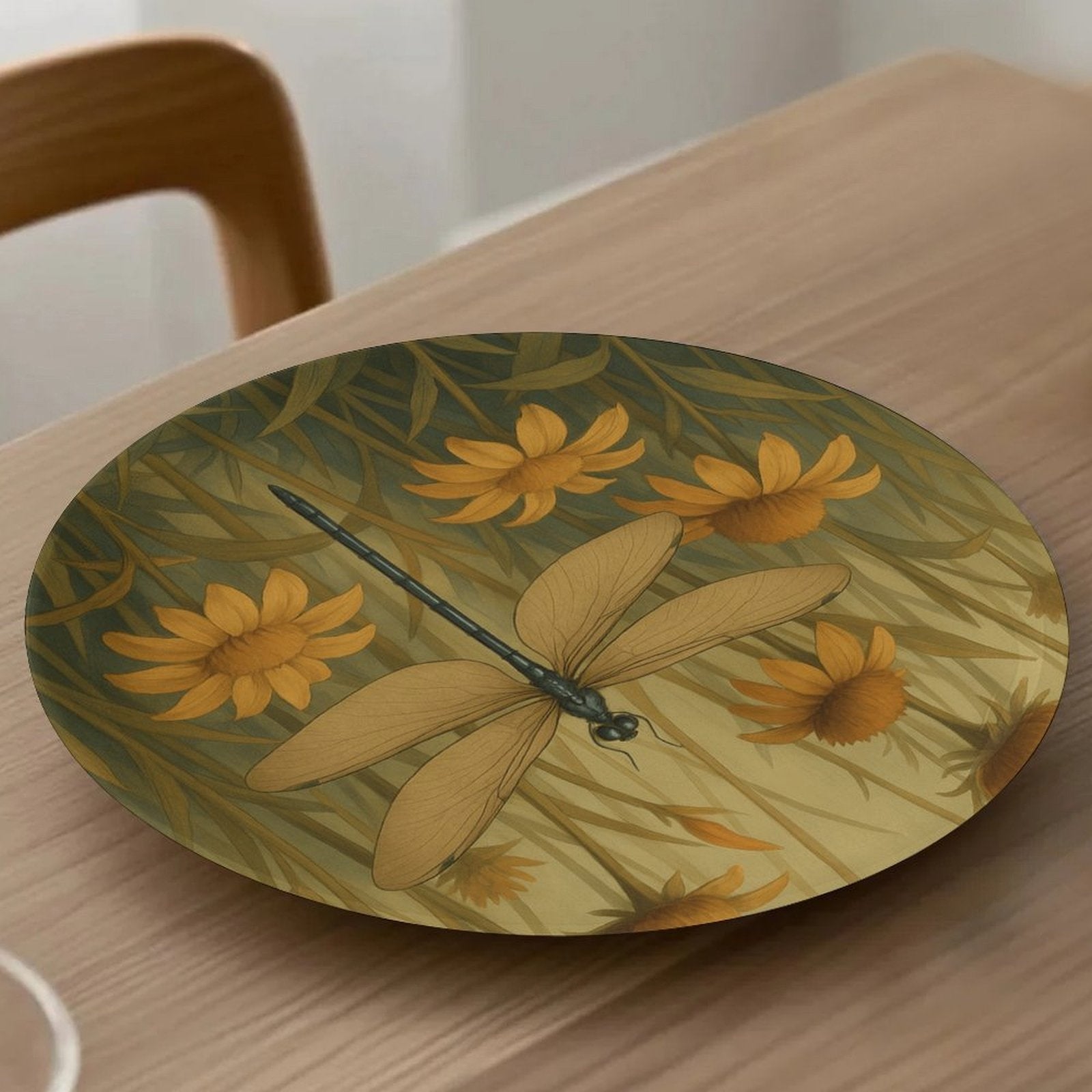 1pc Contemporary Dragonfly in Flowers Decorative Plate - Elegant Round Wall & Table Decor with Hanging Hole, Non-Food Serving Plate Suitable for Home, Living Room, Holiday Decoration - Ideal Gift, Non-Food Contact