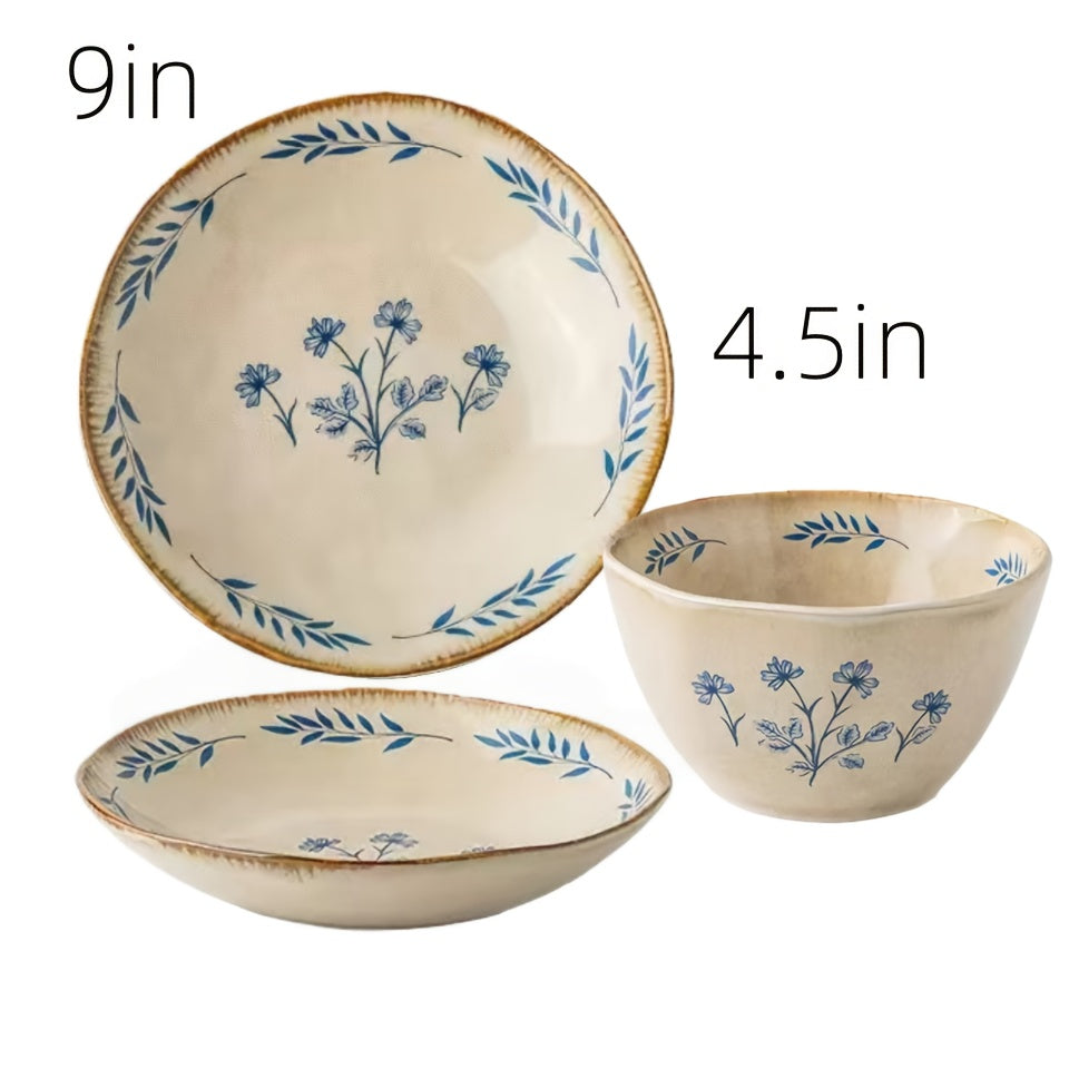 2pcs (3.5-inch\u002F9-inch) Vintage Porcelain Breakfast Plates, Blue Floral Pattern - Perfect for Salads, Fruits, and Vegetables, Breakfast Plates | Floral Pattern Plates | Decorative Plates for Christmas and Holiday Use, Festive Tableware
