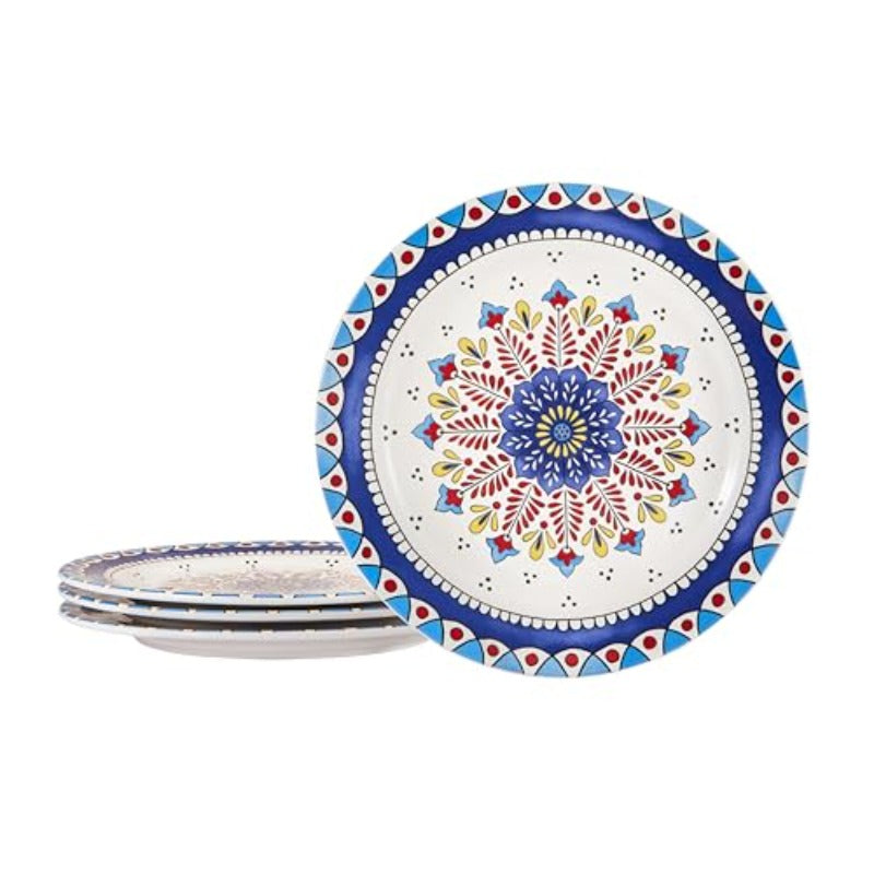 wxqqBico Boho Totem Dinner Plates Set of 4 11 Inch Large Ceramic Plates for Pasta Steak Stylish Serving Dishes Microwave and Dishwasher Safe Gift for Housewarming and Thanksgiving