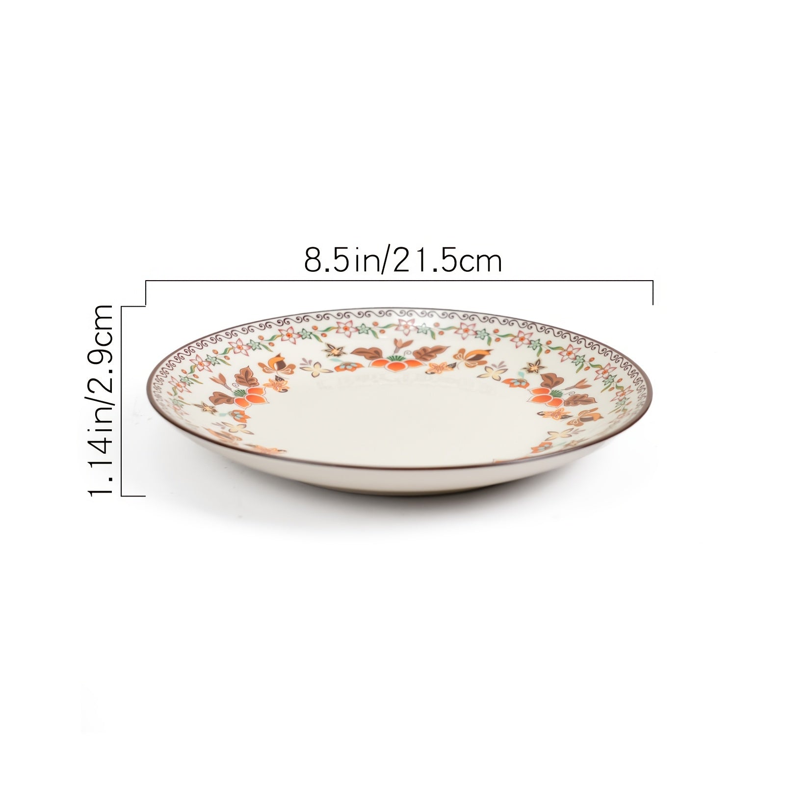 Set of 2 Shallow Plates Measuring 8.5 Inches (Dream of Dunhuang), Suitable for Dishwashers And Microwaves, Reusable, Featuring a Vintage Floral Bohemian Style, Perfect for Snacks, Pastries, Fruits, And Pet Dishes