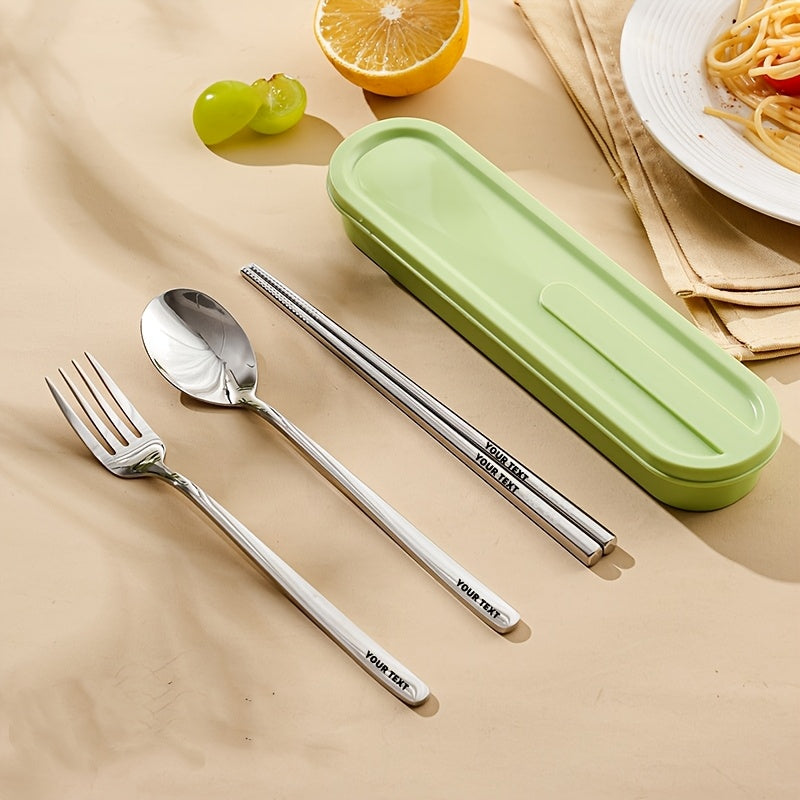 A Tailored 316 Stainless Steel Portable Cutlery Set, Designed for Students on Outdoor Trips, Featuring a 3pcs Collection of a Spoon And Chopsticks, Ideal for Individual Use, Along with a Sleek Storage Box for High-End Tableware