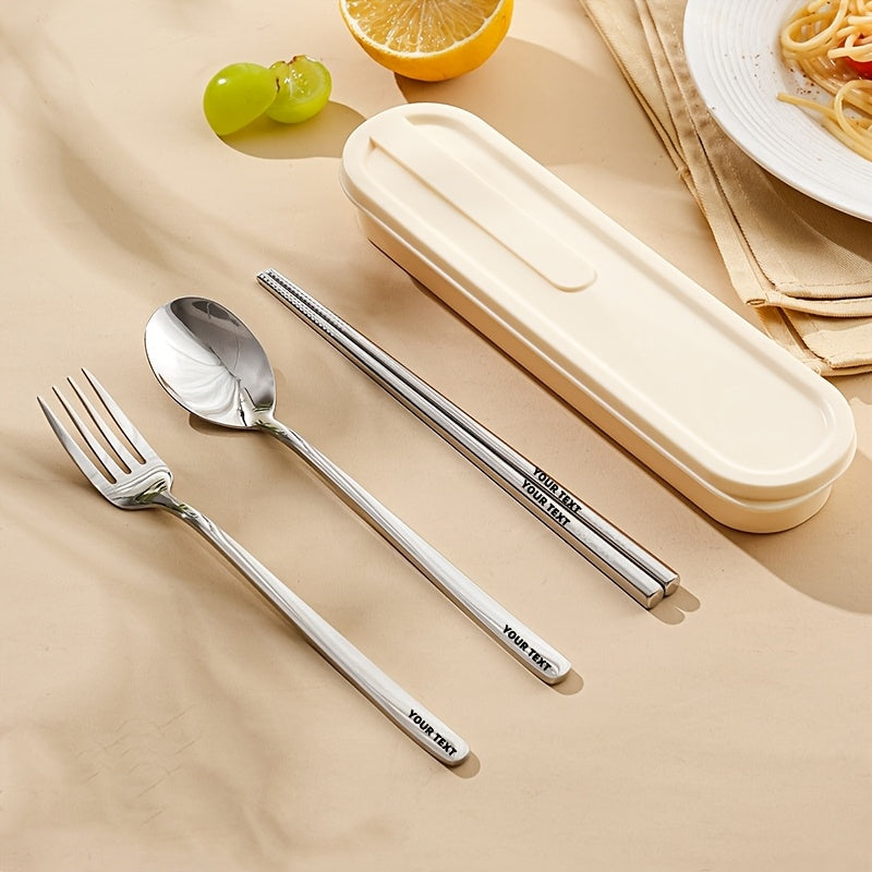 A Tailored 316 Stainless Steel Portable Cutlery Set, Designed for Students on Outdoor Trips, Featuring a 3pcs Collection of a Spoon And Chopsticks, Ideal for Individual Use, Along with a Sleek Storage Box for High-End Tableware