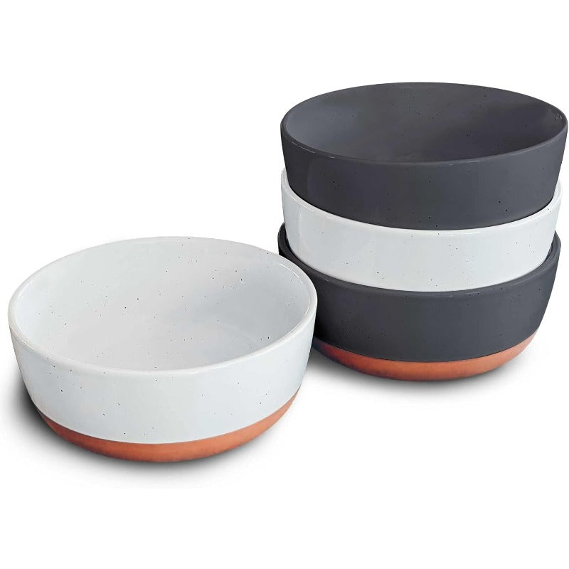 Ceramic Bowls Set - Heavy-Duty Scratch-Resistant Potstery with 20% Paladin Clay, Microwave\u002FOven\u002FDishwasher Safe - White & Charcoal Black Stackable Bowls for Soup, Salad, Cereal, Dinner - All- Glaze (Vanilla & Charcoal)