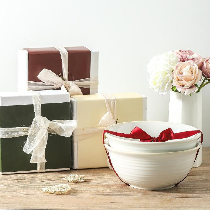 Serving Bowls 9 Inch Ceramic Salad Bowls for Kitchen 84 Ounce Mixing Bowl for Soup Pho Pasta Popcorn Dishwasher and Microwave Safe Set of 2 ClayInfused White