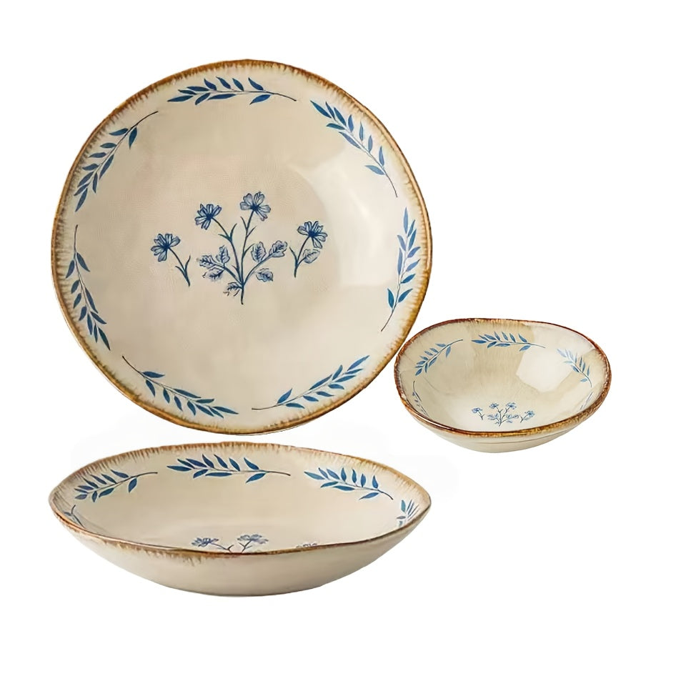 2pcs (3.5-inch\u002F9-inch) Vintage Porcelain Breakfast Plates, Blue Floral Pattern - Perfect for Salads, Fruits, and Vegetables, Breakfast Plates | Floral Pattern Plates | Decorative Plates for Christmas and Holiday Use, Festive Tableware