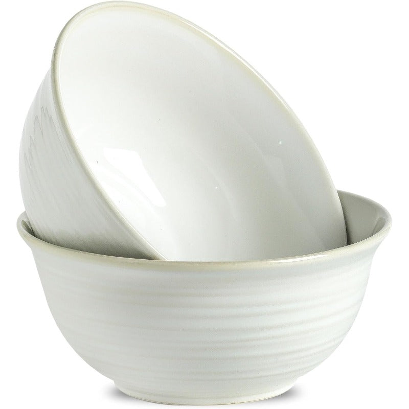 Serving Bowls 9 Inch Ceramic Salad Bowls for Kitchen 84 Ounce Mixing Bowl for Soup Pho Pasta Popcorn Dishwasher and Microwave Safe Set of 2 ClayInfused White
