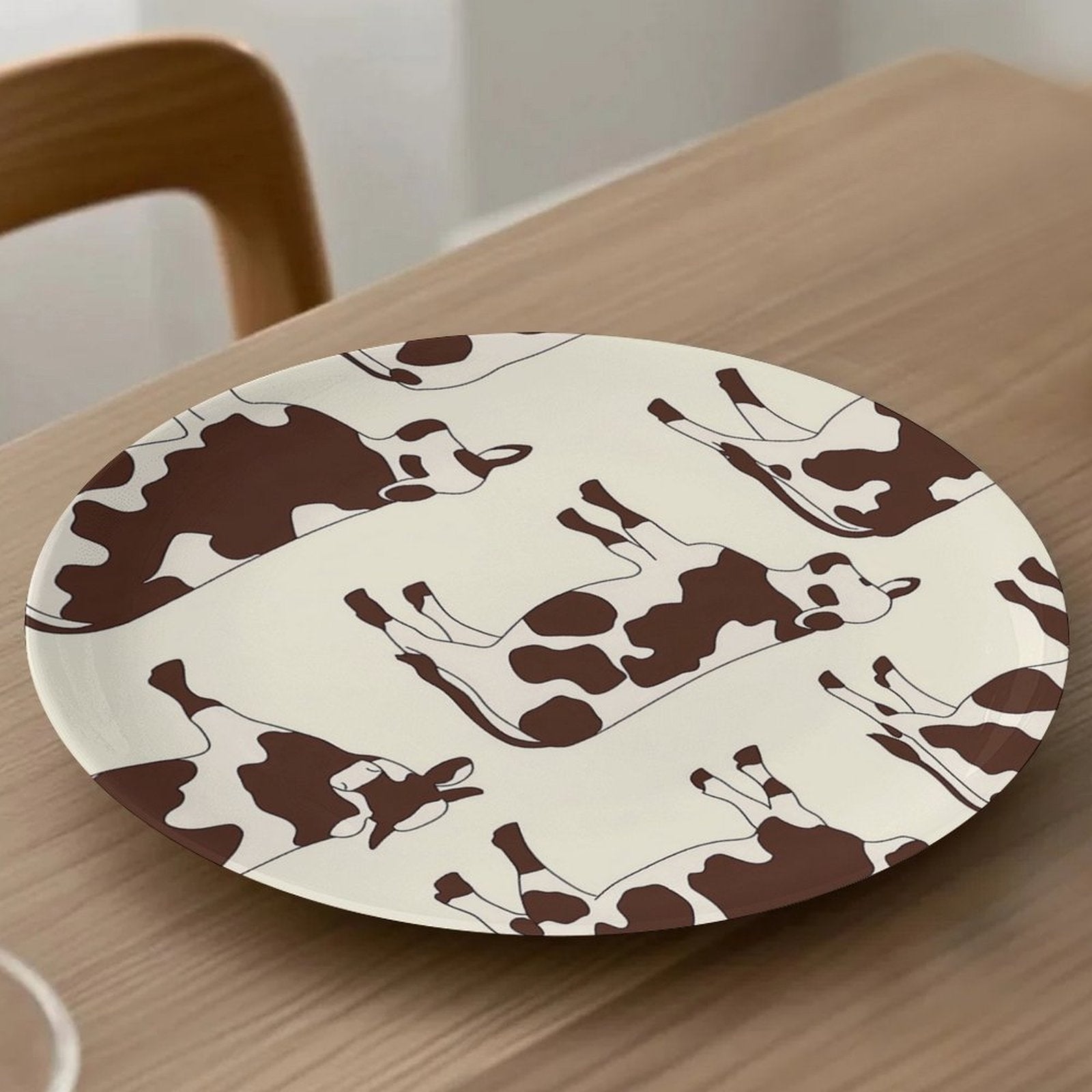 1pc Cow Print Wall Plate - Cow Pattern Round Table & Hanging Decor, Cowhide Texture Modern Farmhouse Style for Home, Living Room, Holiday Decoration - Easy-Clean Cow Spot Plate (Ideal Gift) - Non-Food Contact, Non-Food Contact