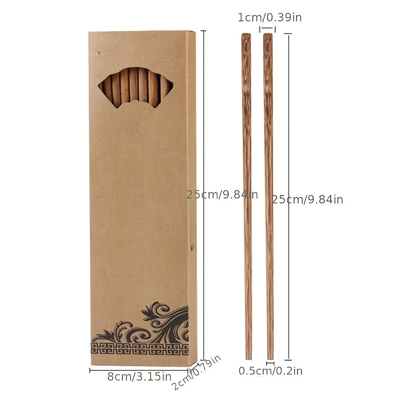 20pcs 10 Pairs Of Reusable Chinese Solid Wood Chopsticks with Non Slip Grip, Suitable for Sushi, Food Sticks, Tableware, Gifts, Kitchen Tools