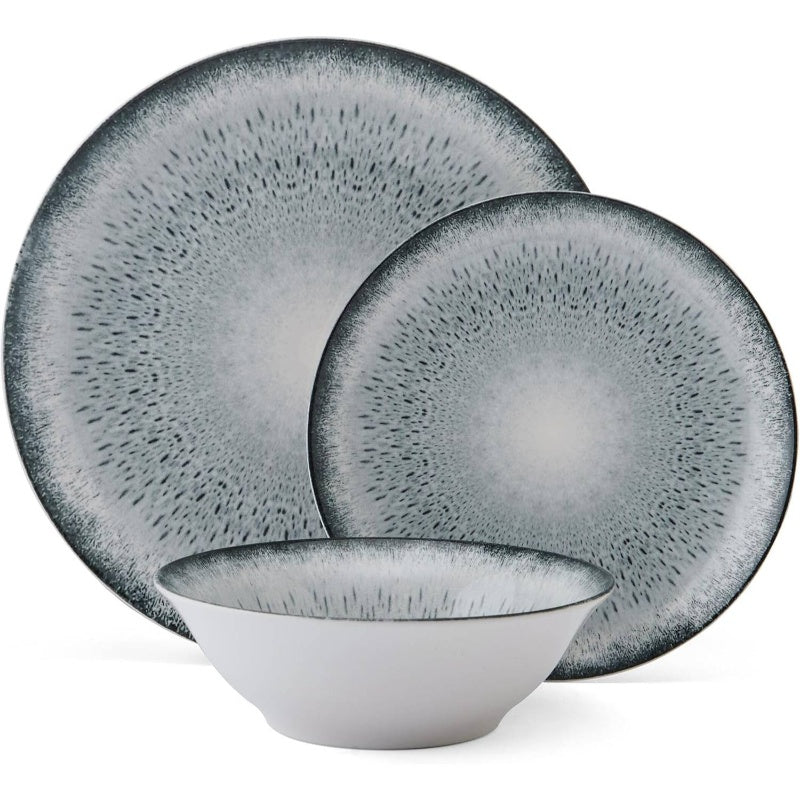 12pcs Matteo Dinnerware Plate Bowl Set | Octagonal Gray Plates and Bowls, Servie 4