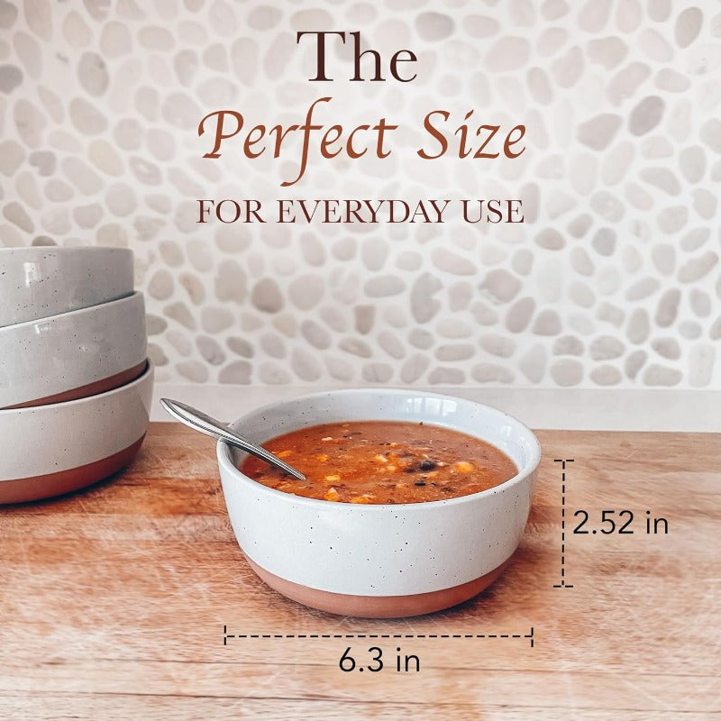 Multi-Size Ceramic Bowls Set (Large\u002FSmall) - Microwave, Oven & Dishwasher Safe - & Scratch-Resistant Porcelain-like Dishes with Clay - Grey Speckled & Orange Rim - Stackable for Soup, Salad, Cereal, Dinner - Free
