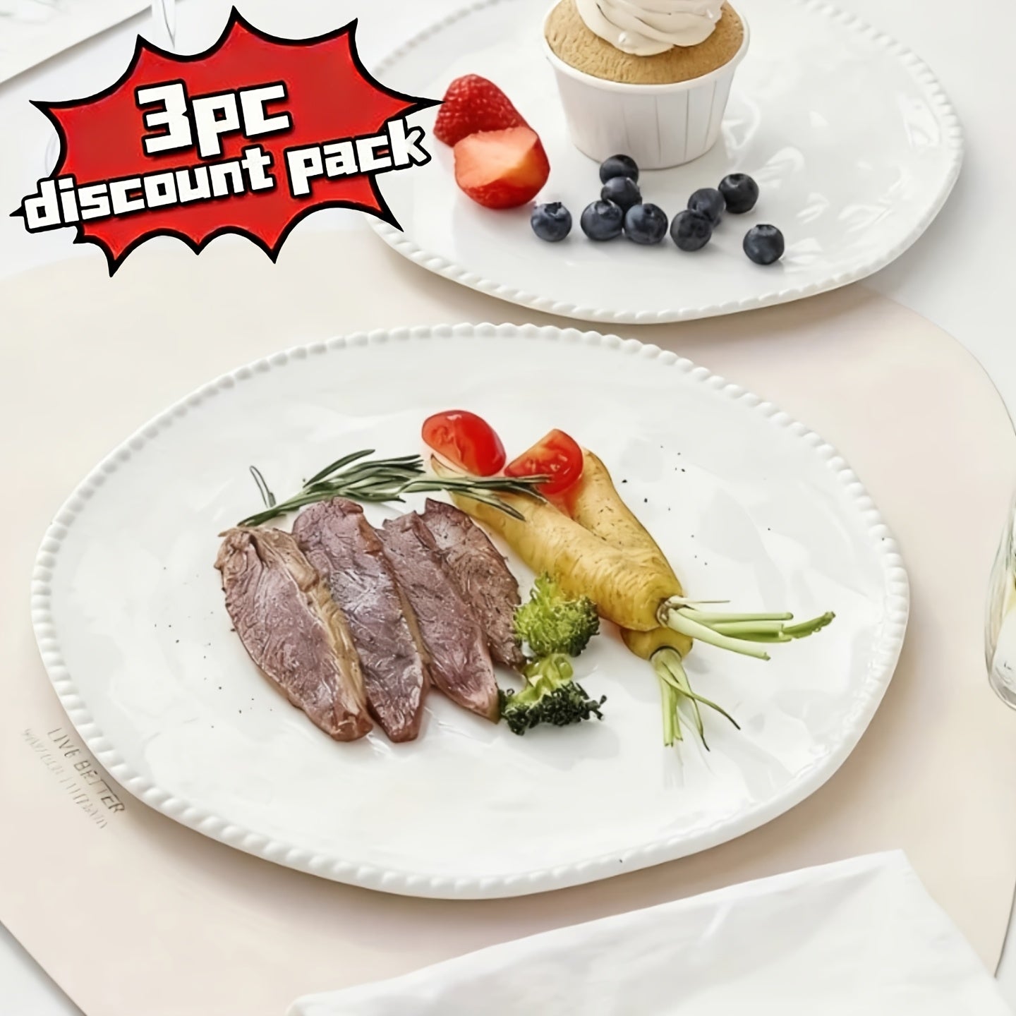 Set of 3 Porcelain Ceramic Bowls And Plates, Ideal for Home And Restaurant Use, High-Quality Western Dining Ware, Perfect for Breakfast, Pastries, And Formal Wedding Receptions, Artistic Dishes for Salads, Pasta, And Desserts