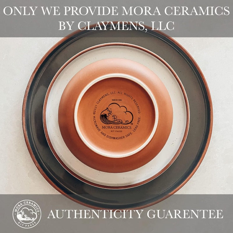 Multi-Size Ceramic Bowls Set (Large\u002FSmall) - Microwave, Oven & Dishwasher Safe - & Scratch-Resistant Porcelain-like Dishes with Clay - Grey Speckled & Orange Rim - Stackable for Soup, Salad, Cereal, Dinner - Free
