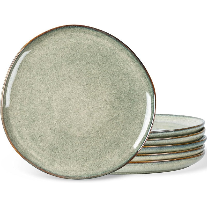Handmade Stoneware Plates Set - Reactive Glaze Ceramic Dinner Plates Suitable for Dessert, Salad, Appetizer & Dinner - Microwave & Dishwasher Safe, Scratch-Resistant, - 8.5-Inch Plates for Steak, Pasta, Pizza - Modern Tableware