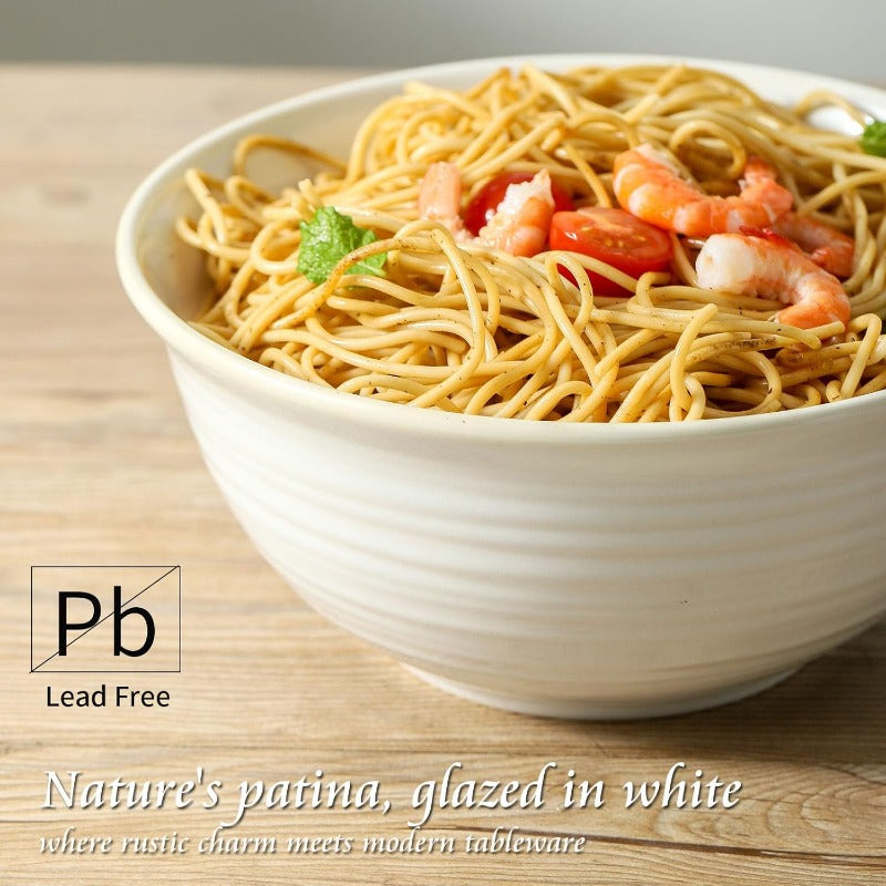 Serving Bowls 9 Inch Ceramic Salad Bowls for Kitchen 84 Ounce Mixing Bowl for Soup Pho Pasta Popcorn Dishwasher and Microwave Safe Set of 2 ClayInfused White