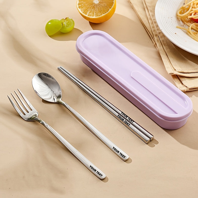 A Tailored 316 Stainless Steel Portable Cutlery Set, Designed for Students on Outdoor Trips, Featuring a 3pcs Collection of a Spoon And Chopsticks, Ideal for Individual Use, Along with a Sleek Storage Box for High-End Tableware