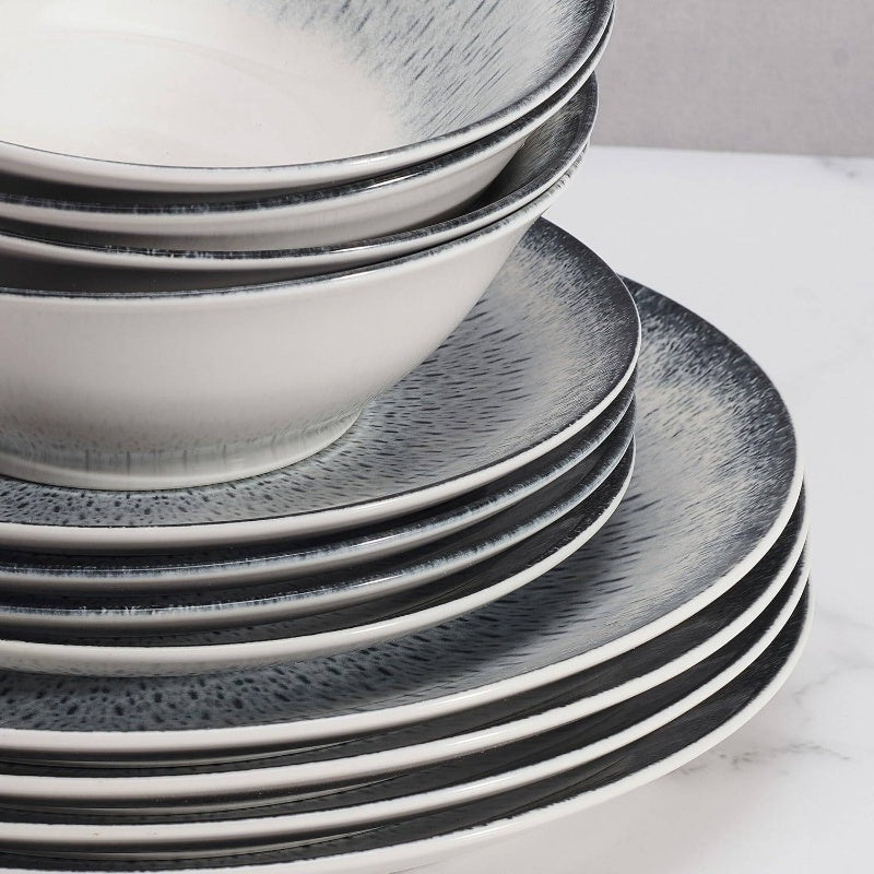 12pcs Matteo Dinnerware Plate Bowl Set | Octagonal Gray Plates and Bowls, Servie 4