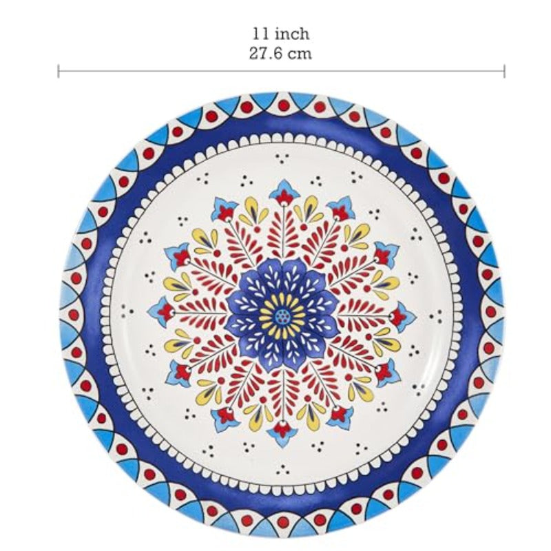 wxqqBico Boho Totem Dinner Plates Set of 4 11 Inch Large Ceramic Plates for Pasta Steak Stylish Serving Dishes Microwave and Dishwasher Safe Gift for Housewarming and Thanksgiving