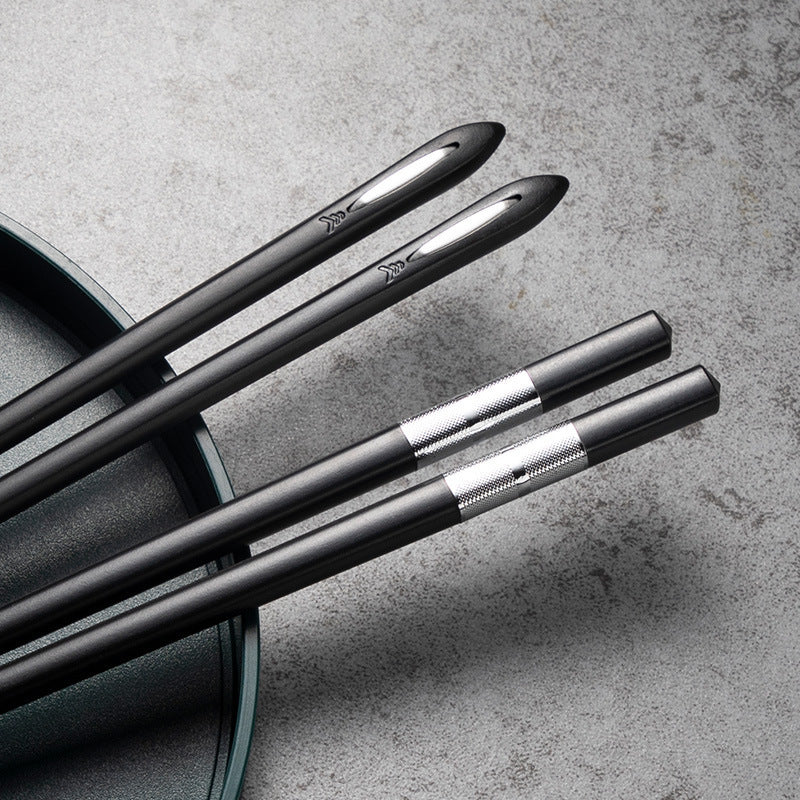 5 Pairs Premium Alloy Fiberglass Chopstick Set, Made of PET Silvery Ion Anti-slip and Reusable Material, Suitable for Home, Kitchen, Restaurant and Outdoor Use. 9.5 Inches in Size, Perfect for Eating Pasta, Sushi, Dumplings and Desserts. Comes in an