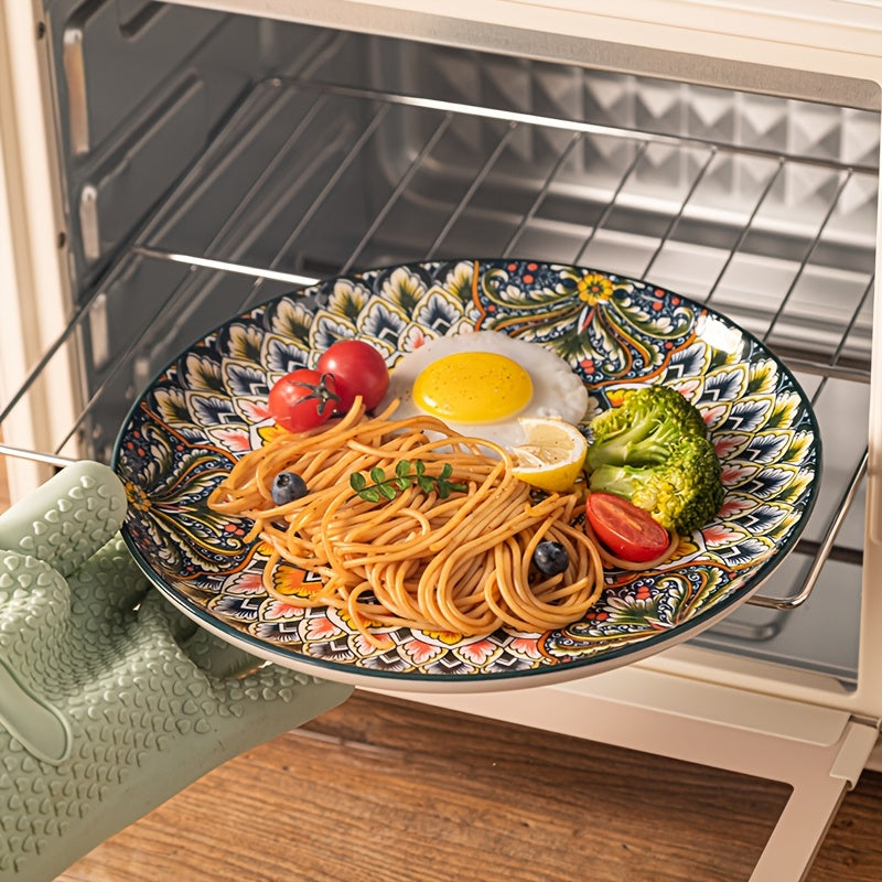 12pcs Bohemian Style Ceramic Dinnerware Set | Combination of 6-Inch Bowls And 8\u002F10-Inch Steak Plates | Hand-Painted Vintage Patterned Plates | Suitable for Oven And Microwave | High-Quality Western Dining Utensils for Home Gatherings