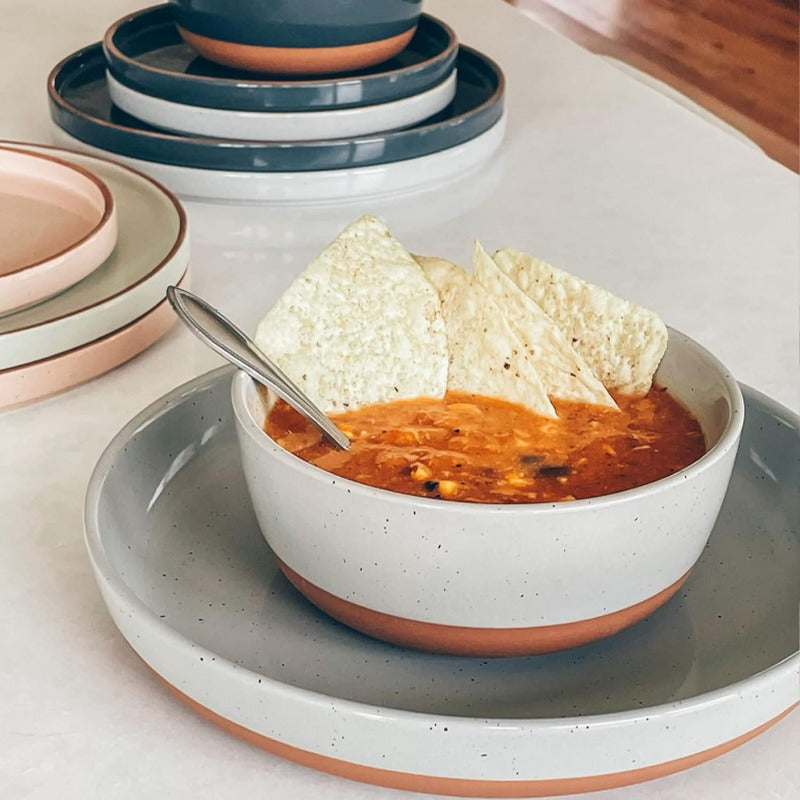 Multi-Size Ceramic Bowls Set (Large\u002FSmall) - Microwave, Oven & Dishwasher Safe - & Scratch-Resistant Porcelain-like Dishes with Clay - Grey Speckled & Orange Rim - Stackable for Soup, Salad, Cereal, Dinner - Free