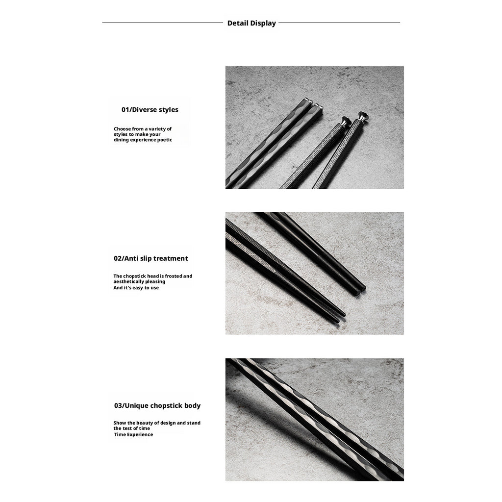 5 Pairs Premium Alloy Fiberglass Chopstick Set, Made of PET Silvery Ion Anti-slip and Reusable Material, Suitable for Home, Kitchen, Restaurant and Outdoor Use. 9.5 Inches in Size, Perfect for Eating Pasta, Sushi, Dumplings and Desserts. Comes in an