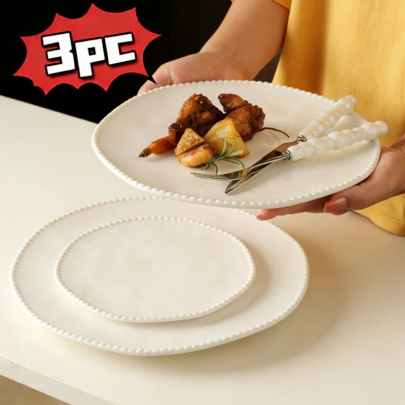 Set of 3 Porcelain Ceramic Bowls And Plates, Ideal for Home And Restaurant Use, High-Quality Western Dining Ware, Perfect for Breakfast, Pastries, And Formal Wedding Receptions, Artistic Dishes for Salads, Pasta, And Desserts