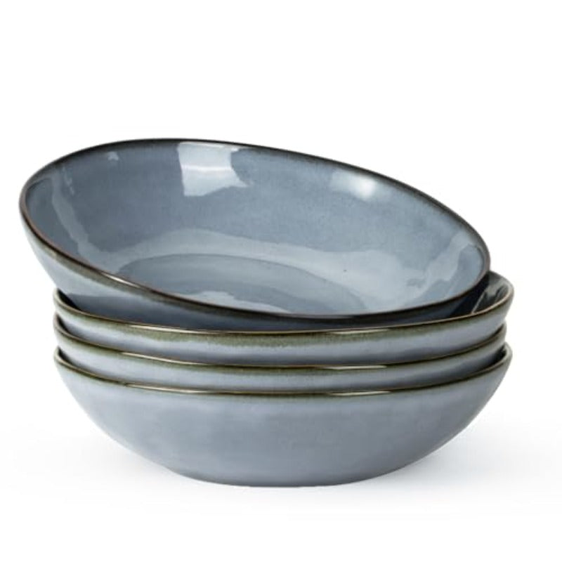 wxqqOval Serving Platter+Pasta Bowls 7 Pcs Plate Set Serving Dishes Reactive Glaze Microwave Dishwasher Safe Ocean Series Blue