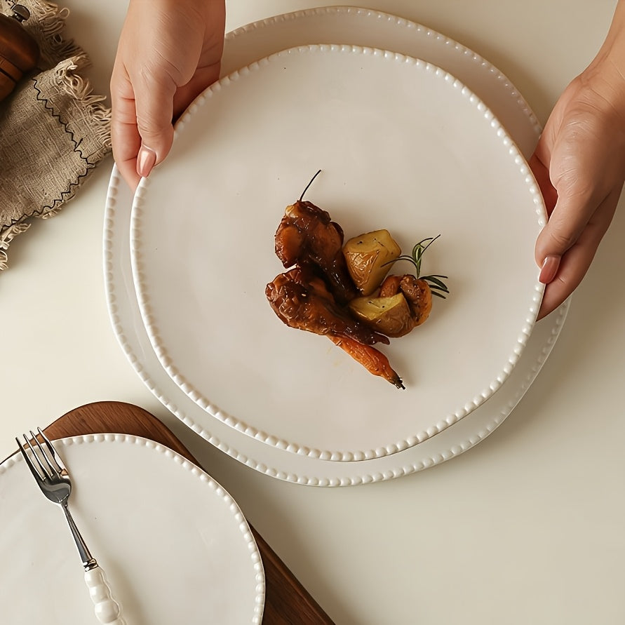 Set of 3 Porcelain Ceramic Bowls And Plates, Ideal for Home And Restaurant Use, High-Quality Western Dining Ware, Perfect for Breakfast, Pastries, And Formal Wedding Receptions, Artistic Dishes for Salads, Pasta, And Desserts