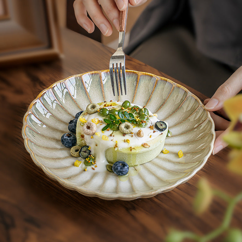 Retro Petal Relief Japanese Ceramic Dinnerware | Suitable for Household Use - Includes Bowls, Plates, Dishes, Serving Bowls, Deep Plates, Saucers